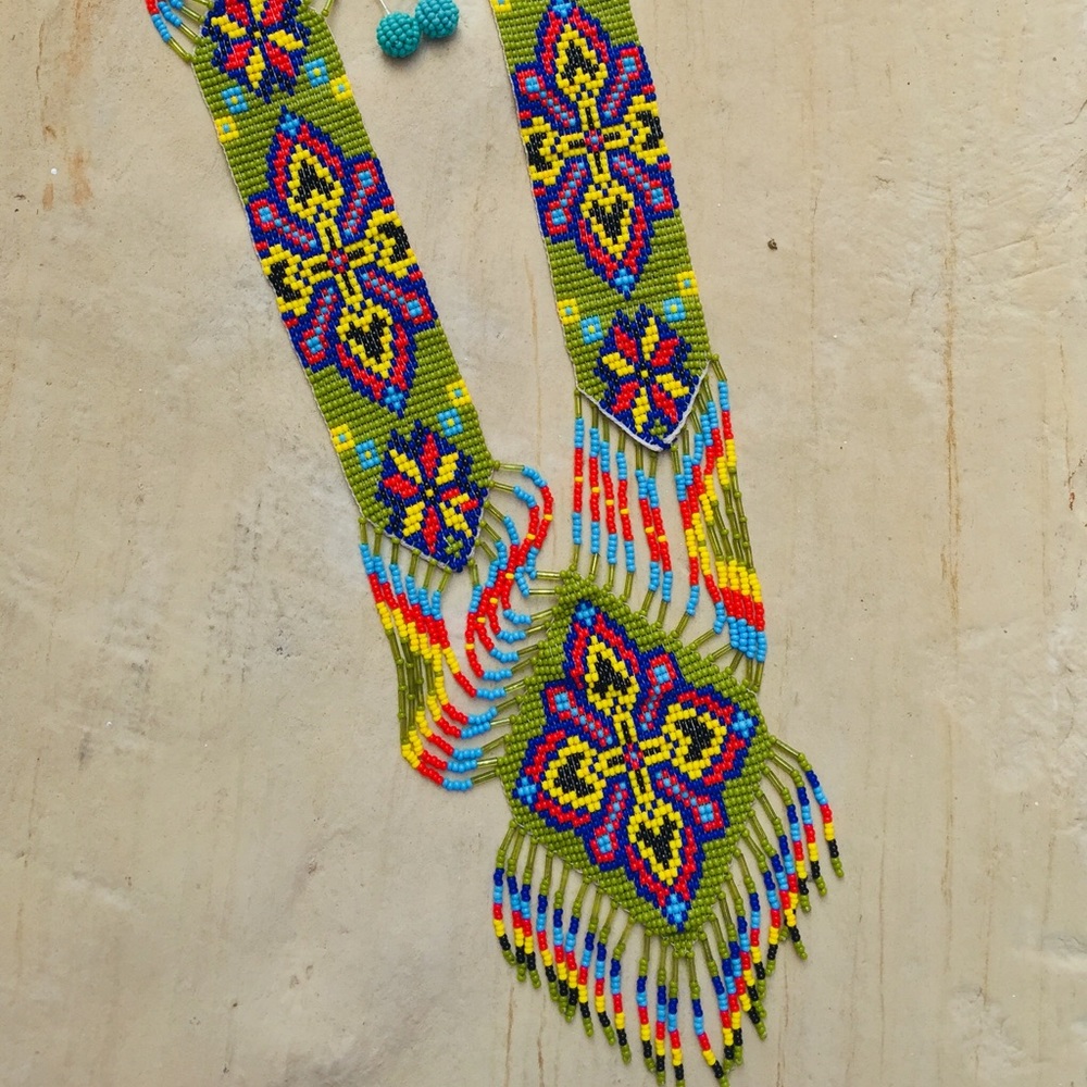 Amazing!! Mexican Hand beaded Huichol necklace set